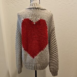 Cozy Gray Sweater with Red Heart